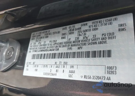 2025 Ford Escape St-Line from USA, damaged, VIN 1FMCU0MN8SUA64138